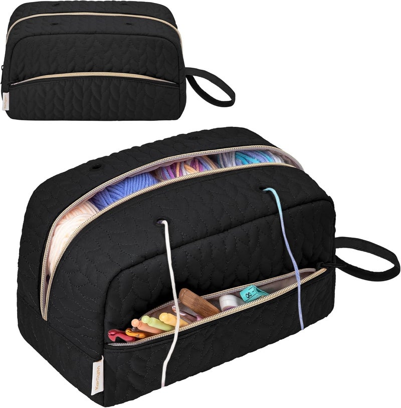 KarSyon Crochet Yarn Bag Knitting Bag Storage for Crocheting Accessories Crochet Hook Case Organizer Gift for Crochet Lovers (Black), K3201 - Image 4